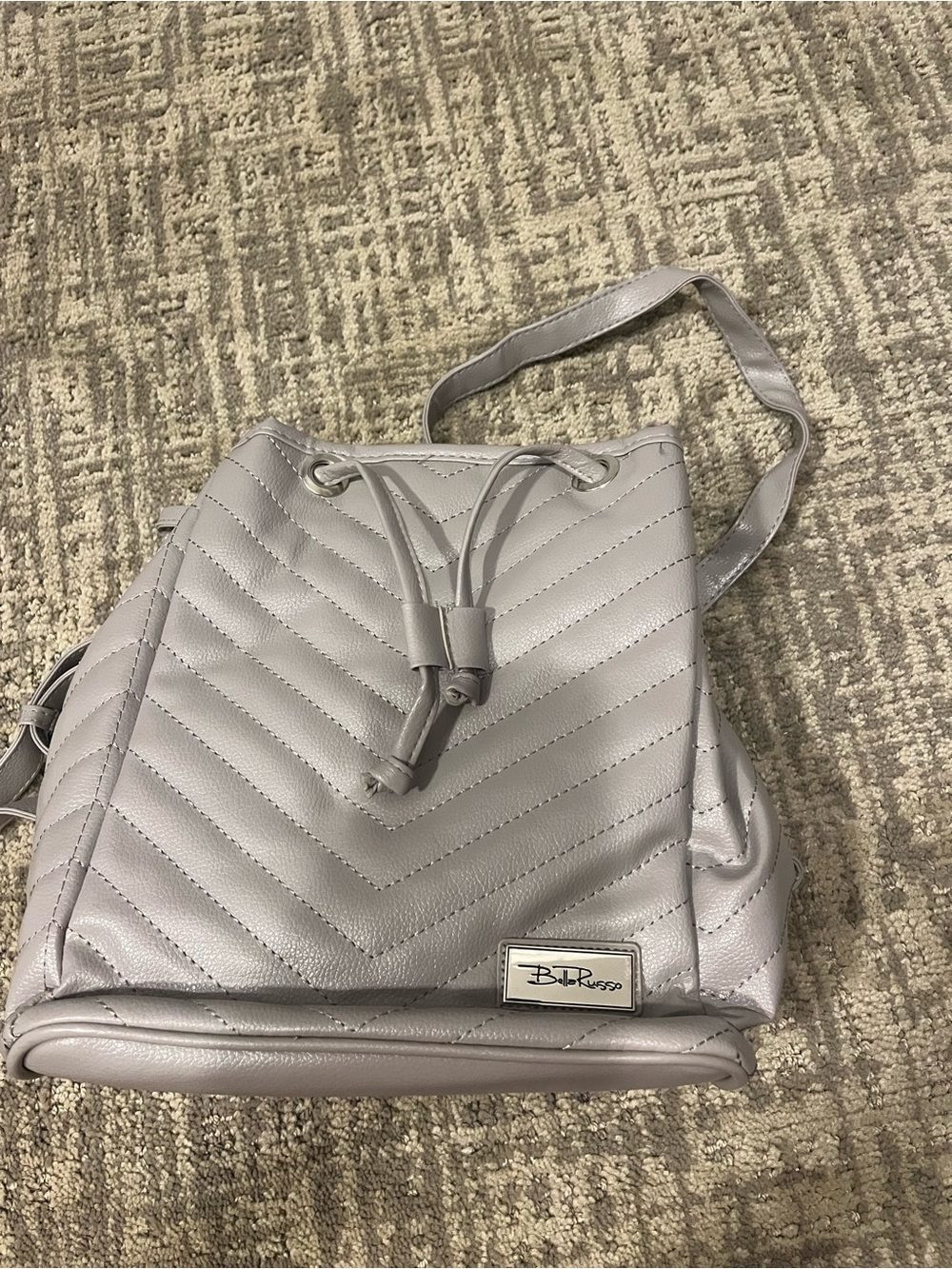 Silver Quilted Drawstring Backpack